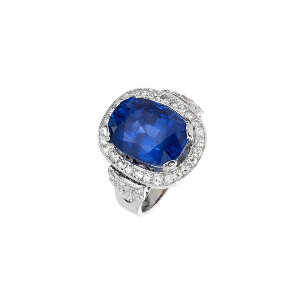 Platinum, 7.39ct Burmese Sapphire and Diamond Ring