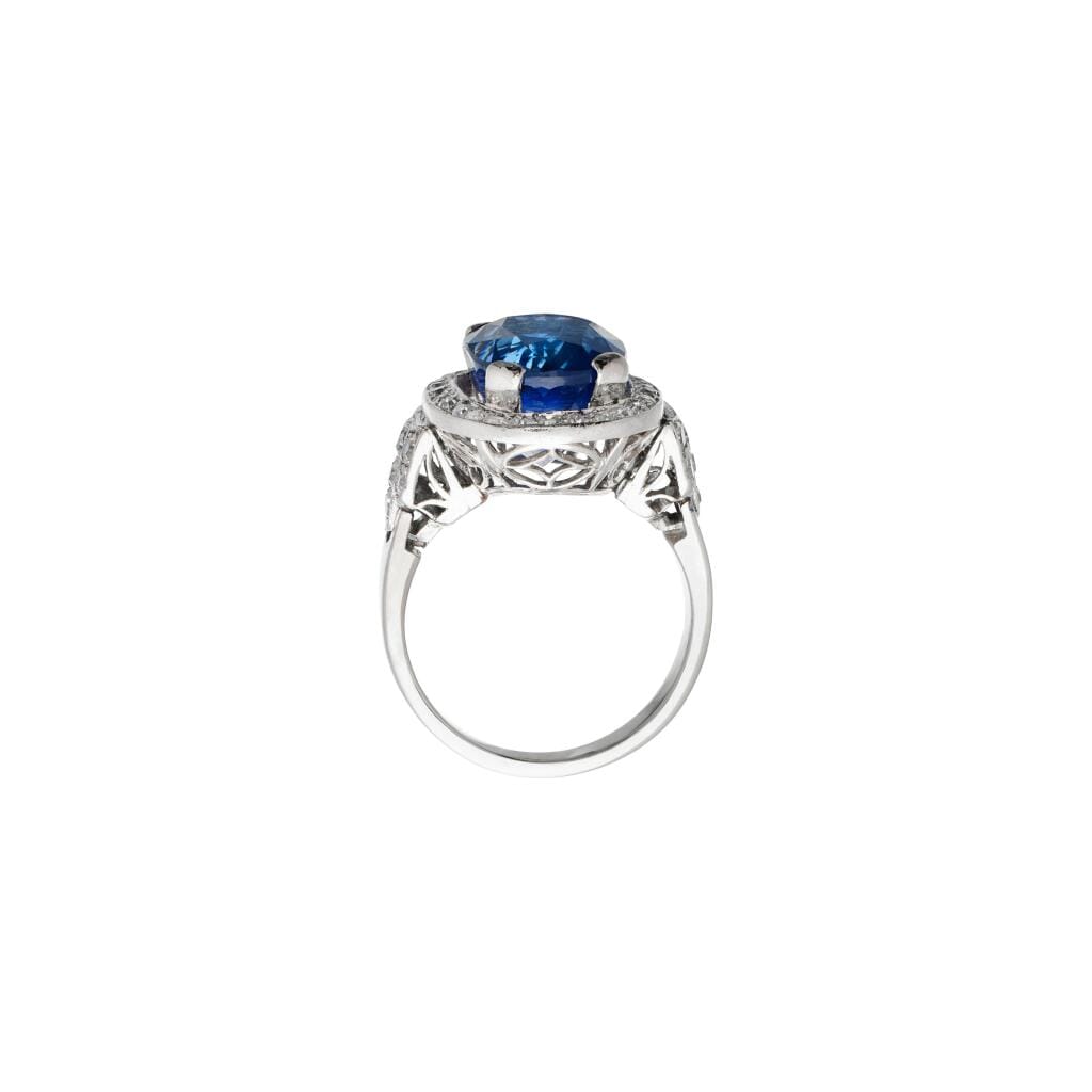 Platinum, 7.39ct Burmese Sapphire and Diamond Ring