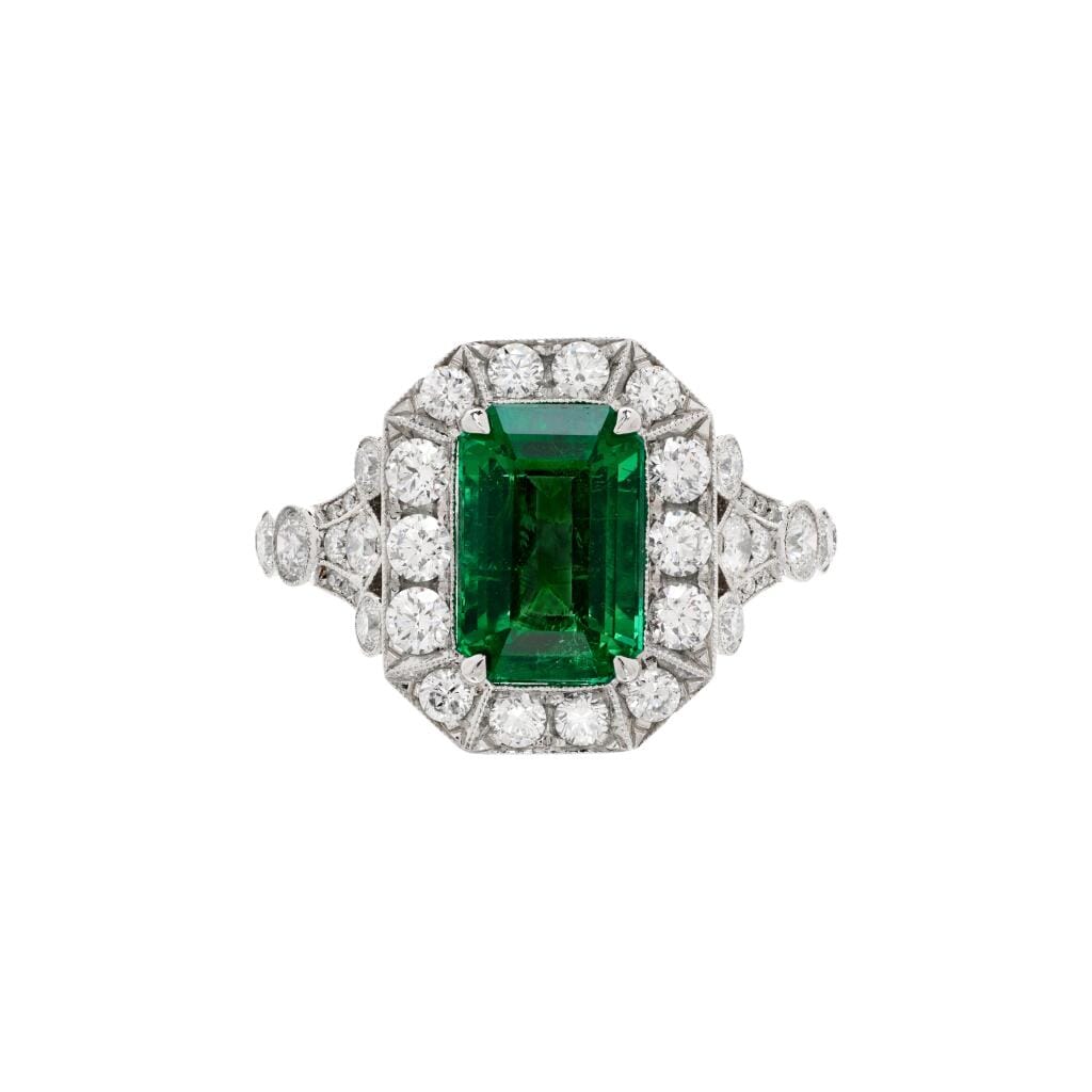 Platinum, 3.86ct Zambian Emerald and Diamond Ring