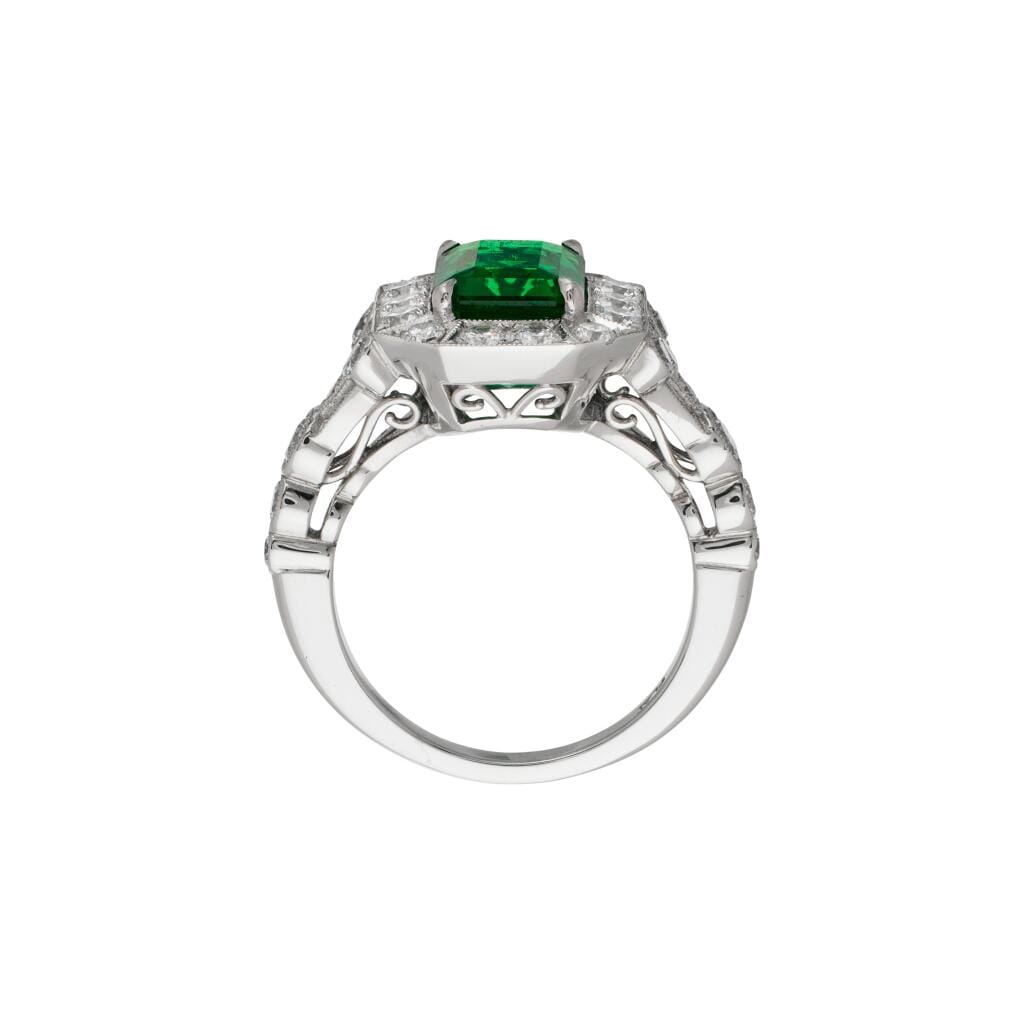 Platinum, 3.86ct Zambian Emerald and Diamond Ring