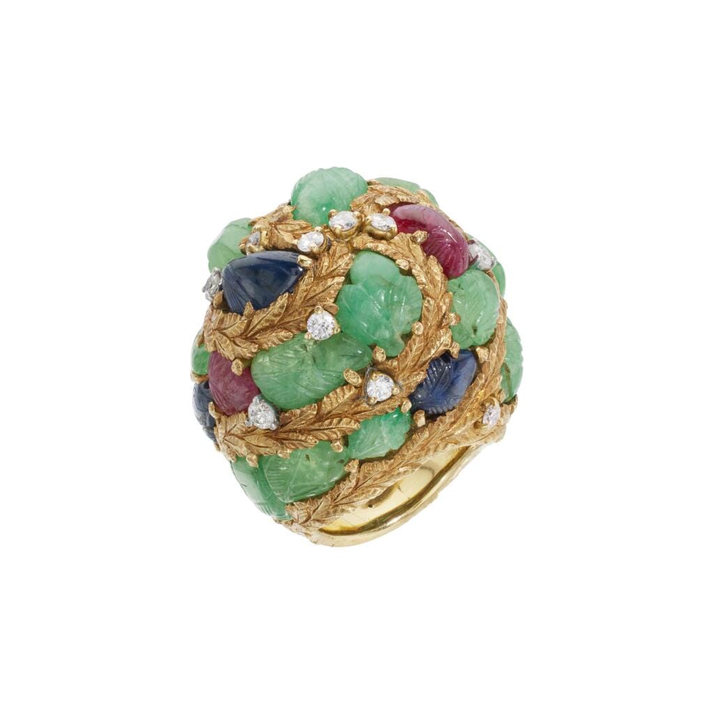 Vintage Gold, Emerald, Ruby, Sapphire, and Diamond Ring