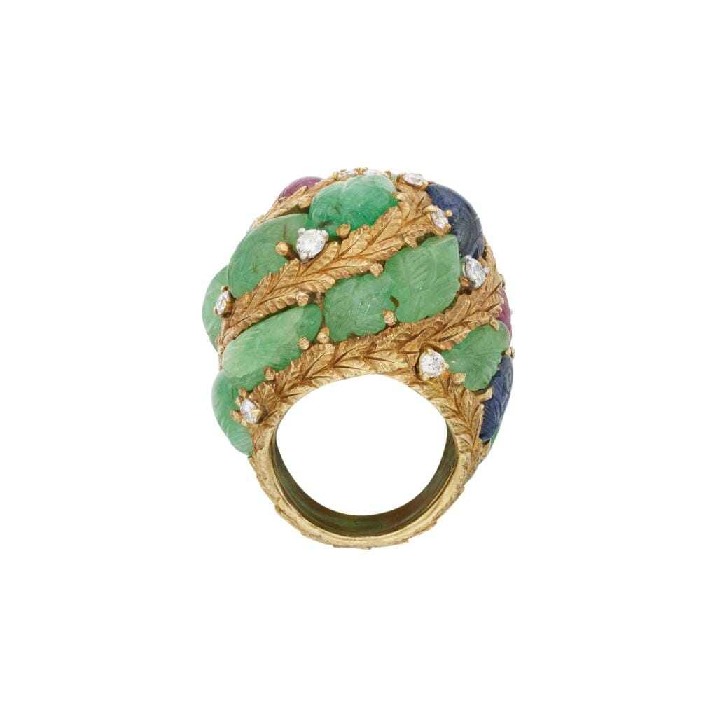 Vintage Gold, Emerald, Ruby, Sapphire, and Diamond Ring