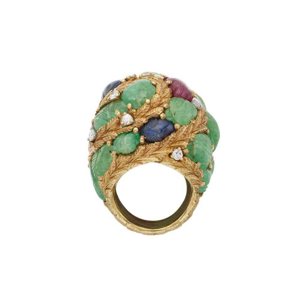 Vintage Gold, Emerald, Ruby, Sapphire, and Diamond Ring