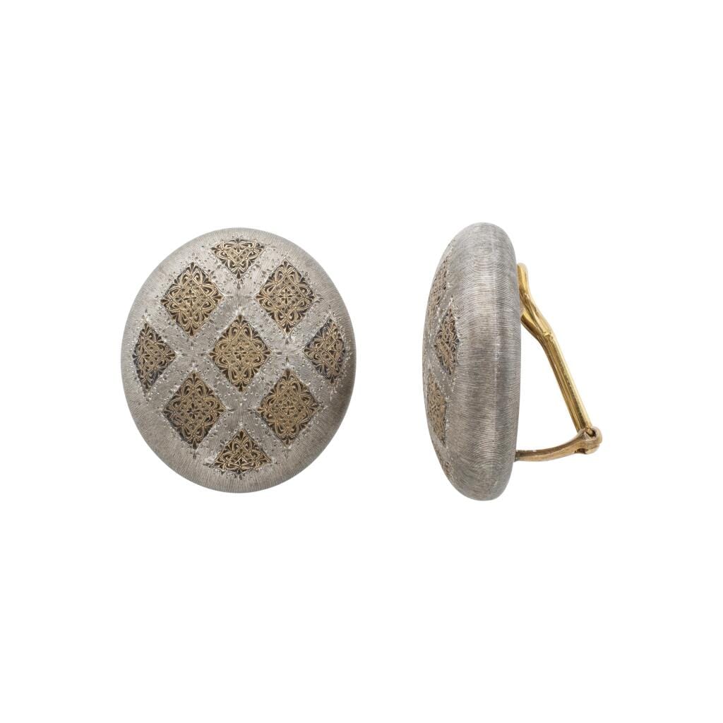 Vintage Gold and Silver Engraved Button Earclips