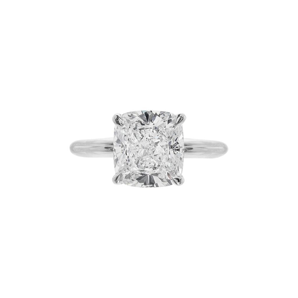 Platinum and 4.02ct Cushion Cut Diamond Solitaire Engagement Ring