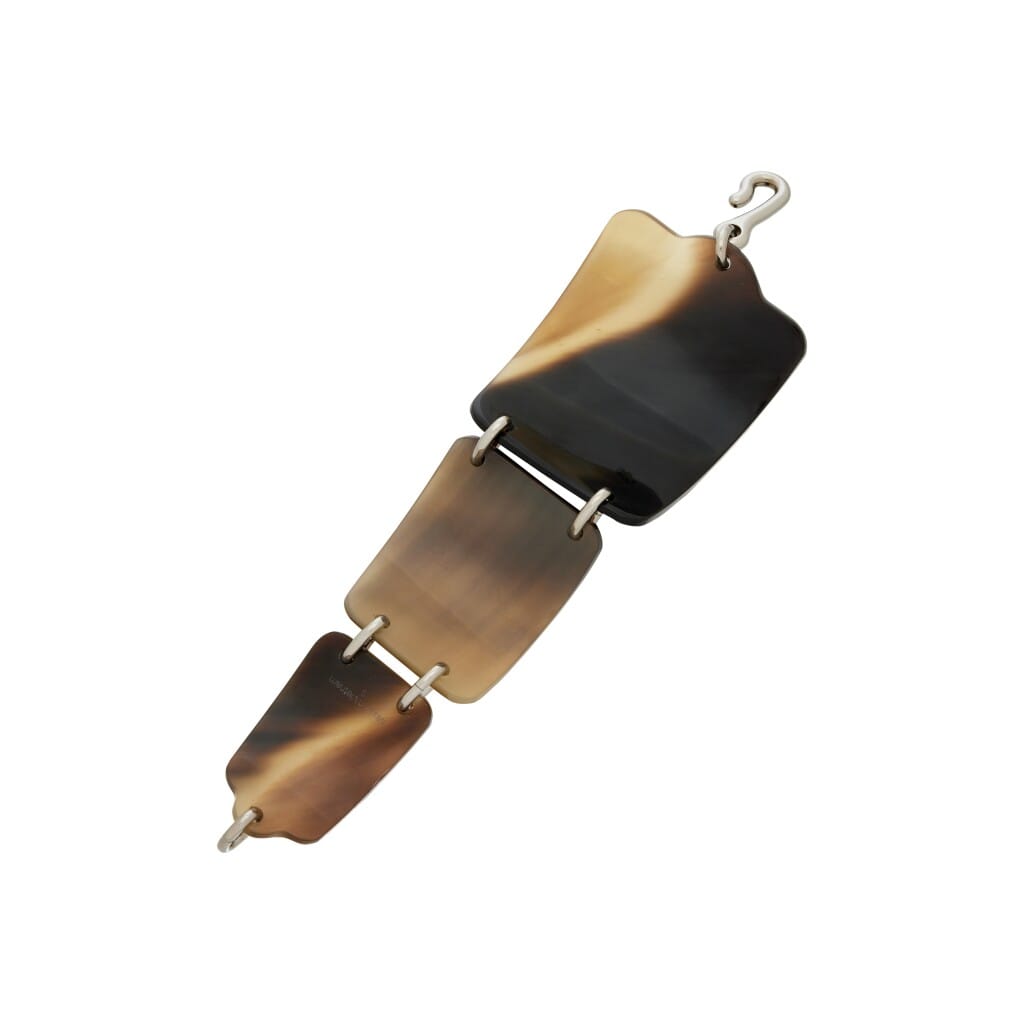 Brown Buffalo Horn Chain Link Bracelet Palladium Hardware