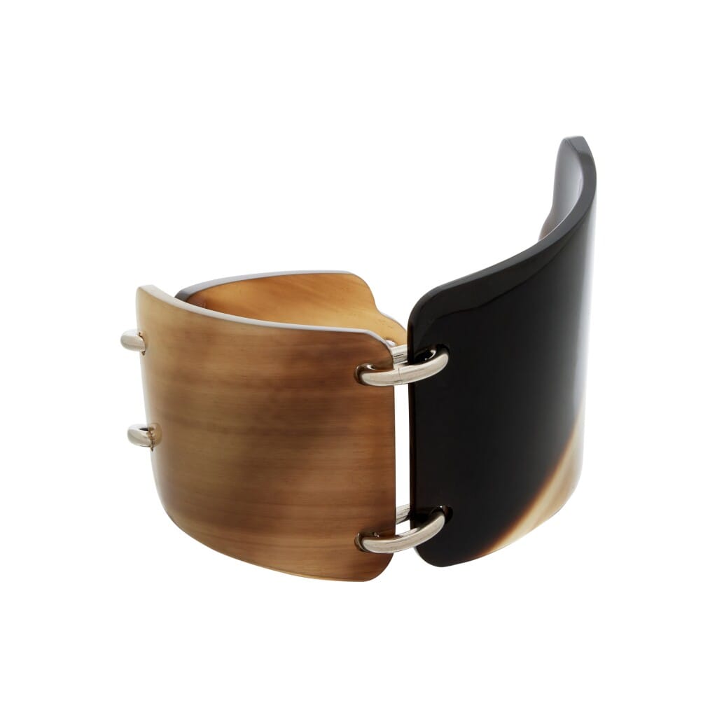 Brown Buffalo Horn Chain Link Bracelet Palladium Hardware