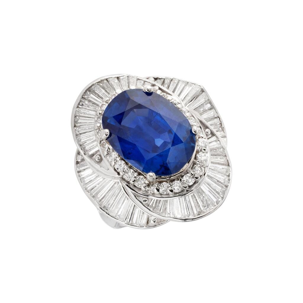 Platinum, 5.73ct Burmese Sapphire and Diamond Engagement Ring
