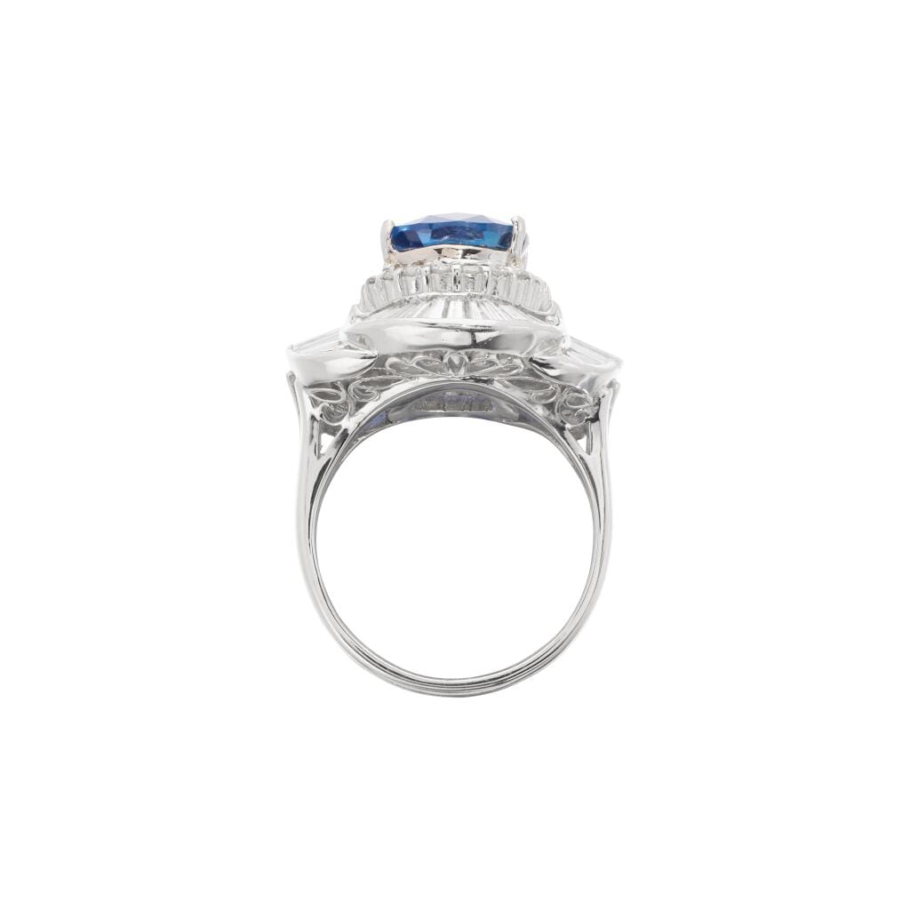 Platinum, 5.73ct Burmese Sapphire and Diamond Engagement Ring