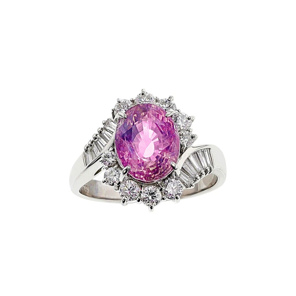 Platinum, 3.92ct Ceylon Pink Sapphire and Diamond Ring