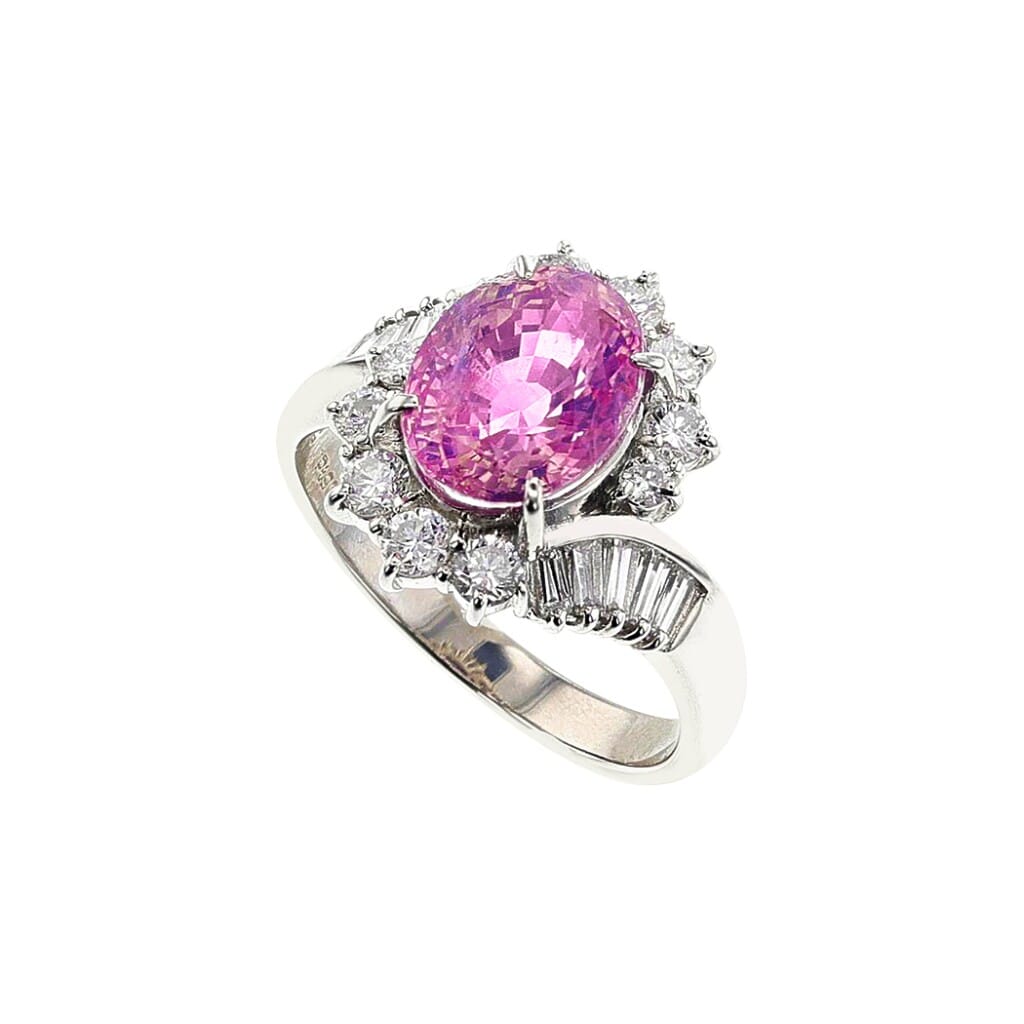 Platinum, 3.92ct Ceylon Pink Sapphire and Diamond Ring