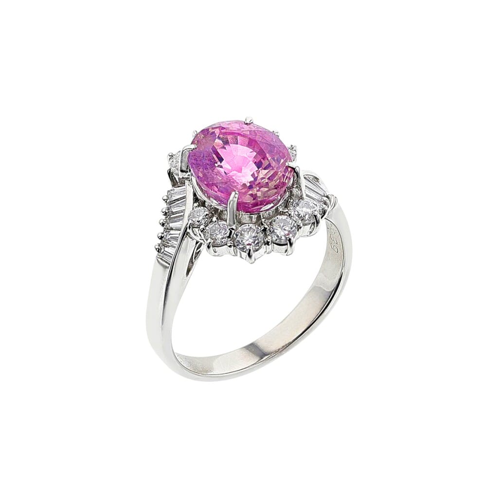 Platinum, 3.92ct Ceylon Pink Sapphire and Diamond Ring
