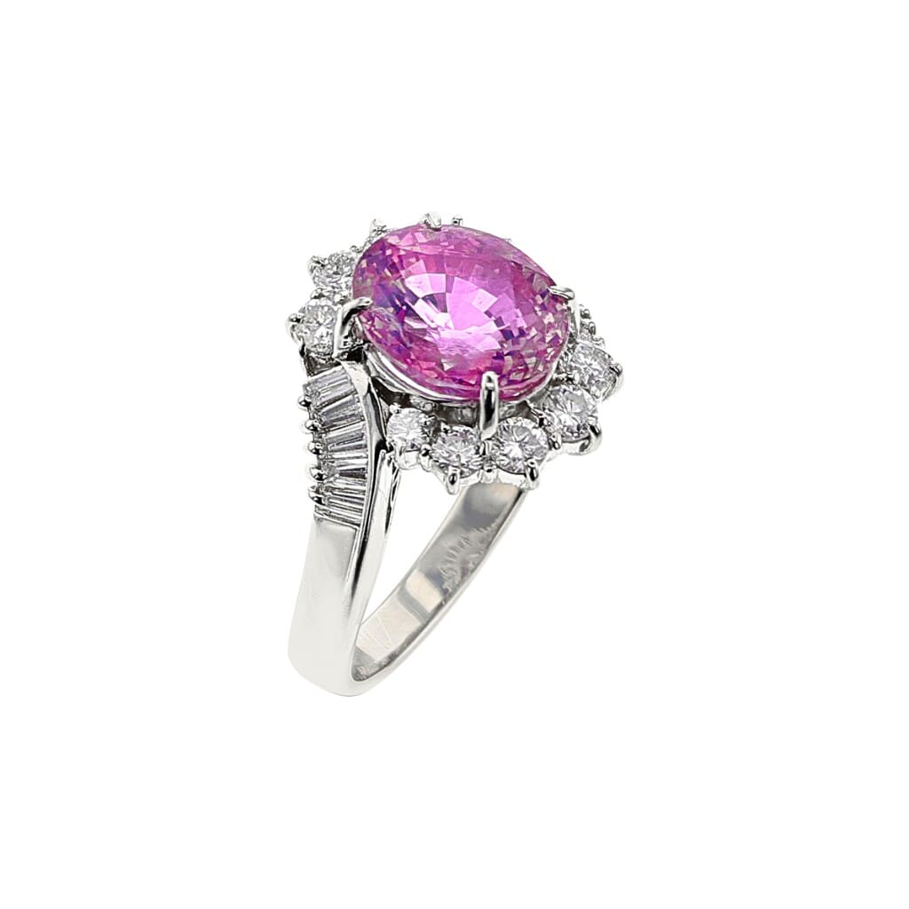 Platinum, 3.92ct Ceylon Pink Sapphire and Diamond Ring
