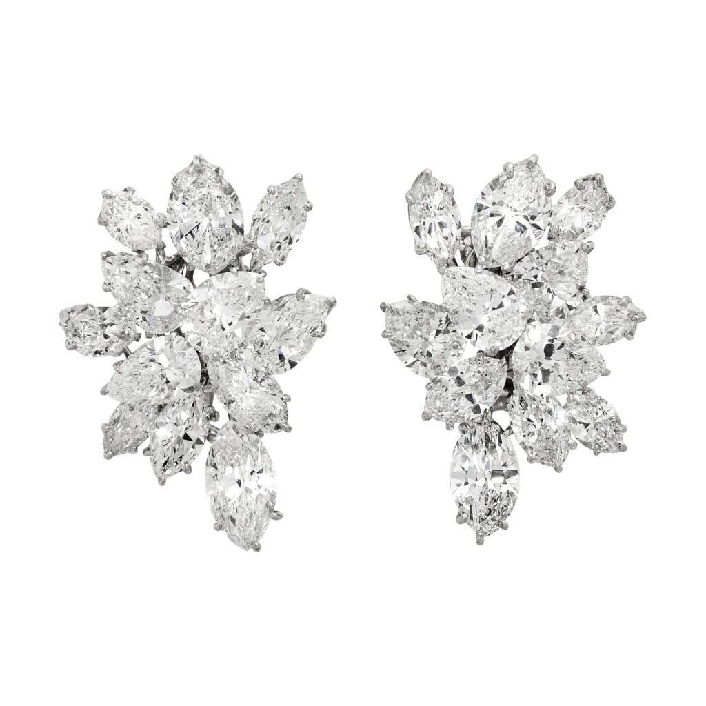 White Gold and 21.00ctw Marquise Cut Diamond Cluster Earclips