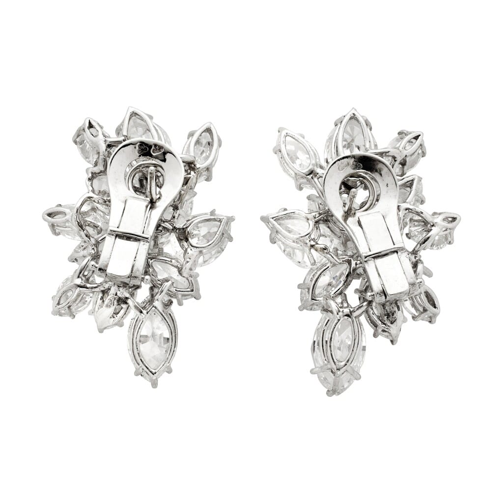 White Gold and 21.00ctw Marquise Cut Diamond Cluster Earclips