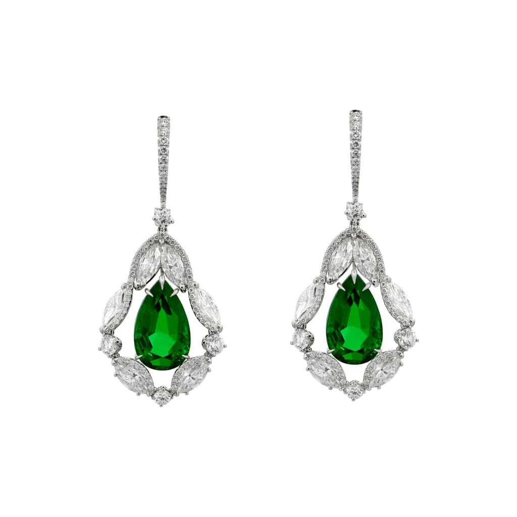 Platinum, 7.93ctw Zambian Emerald and Diamond Earrings