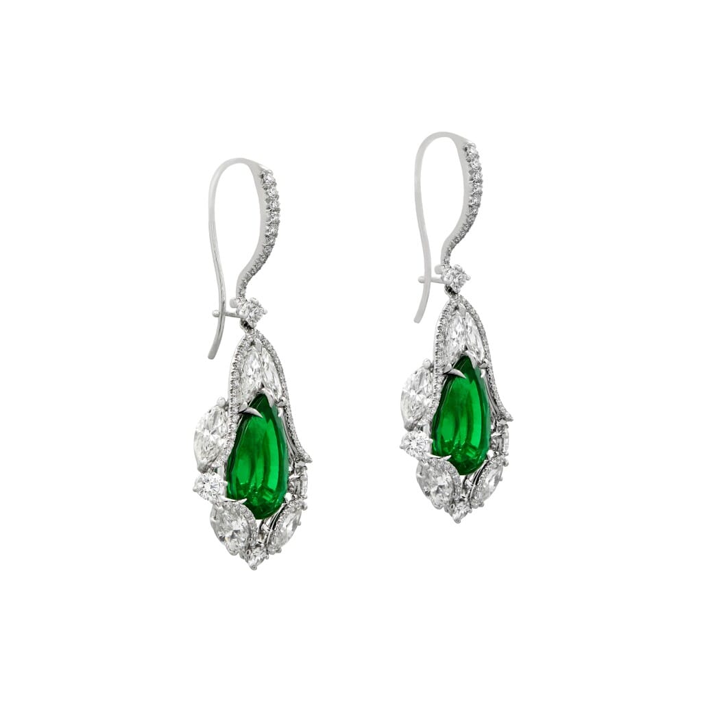Platinum, 7.93ctw Zambian Emerald and Diamond Earrings