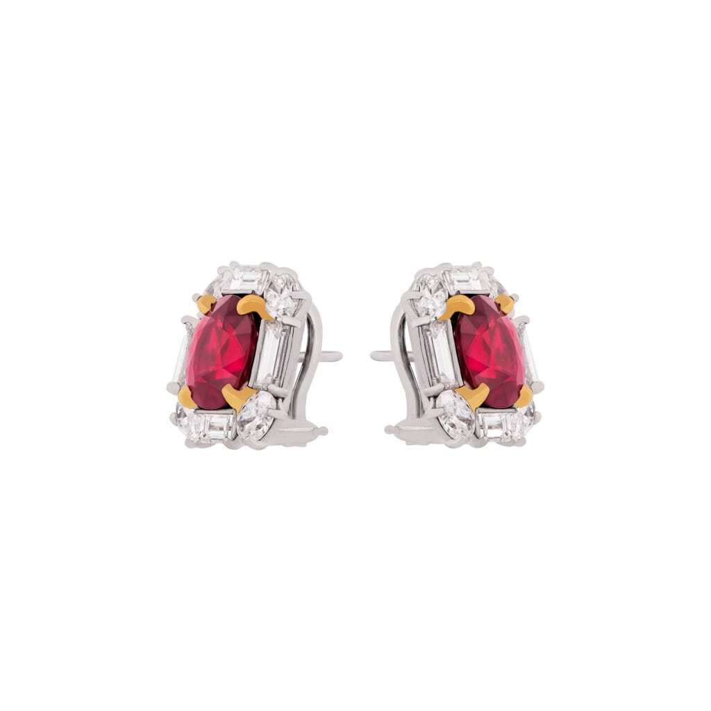 Platinum, 6.02ctw Burmese Ruby and Diamond Earrings