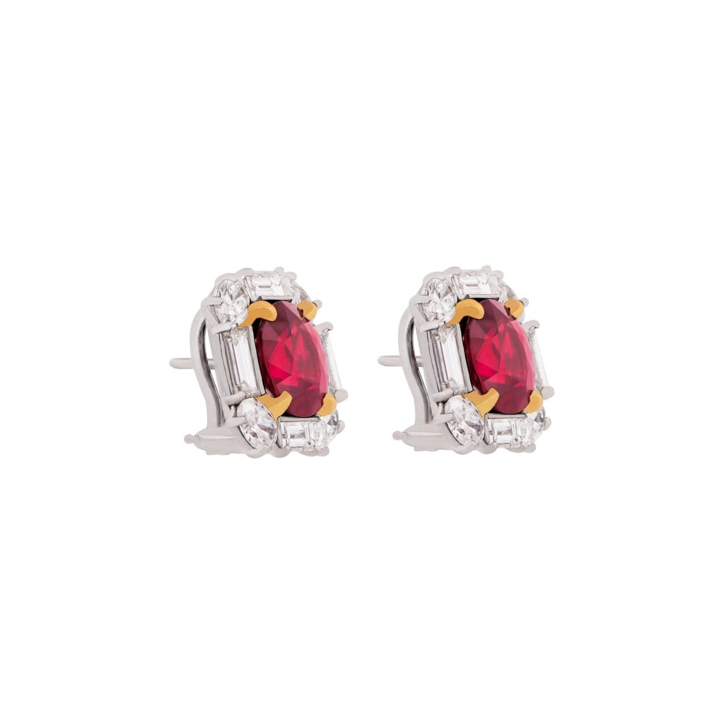 Platinum, 6.02ctw Burmese Ruby and Diamond Earrings