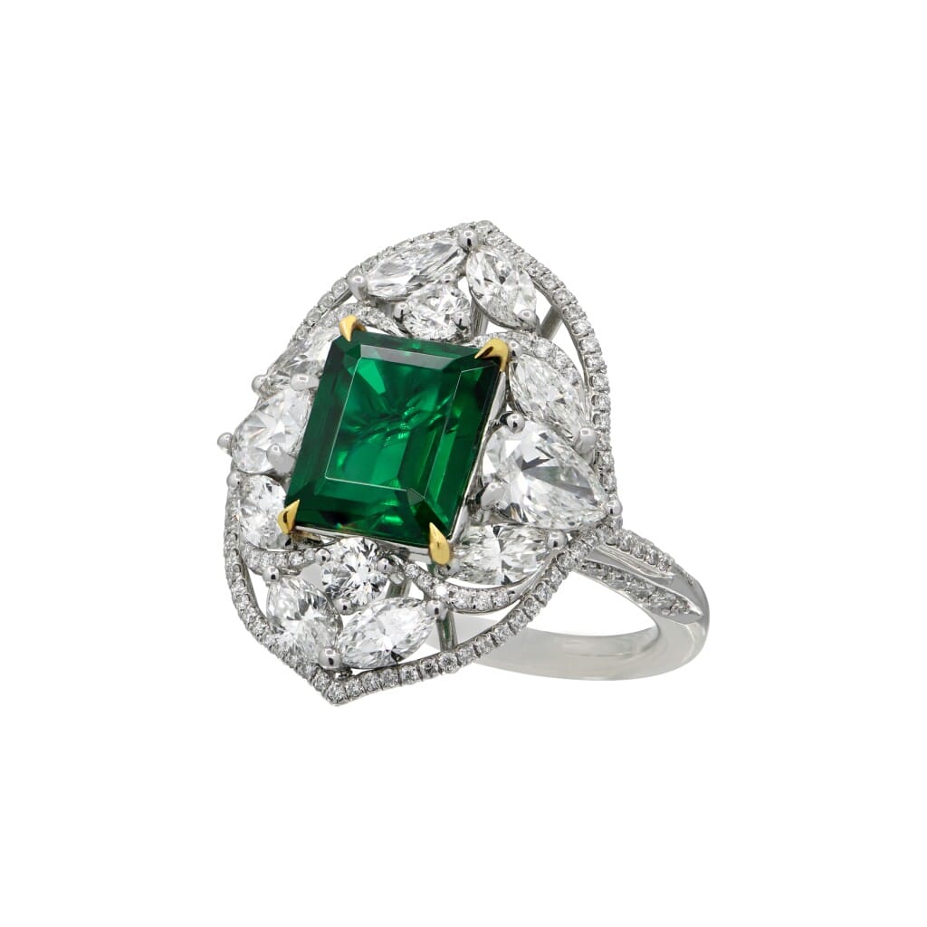 Platinum, 2.94ct Zambian Emerald and Diamond Ring