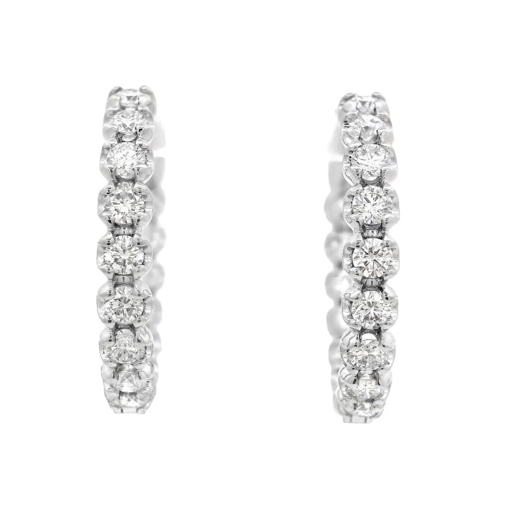 White Gold and 2.15ctw Round Brilliant Cut Hoop Earrings