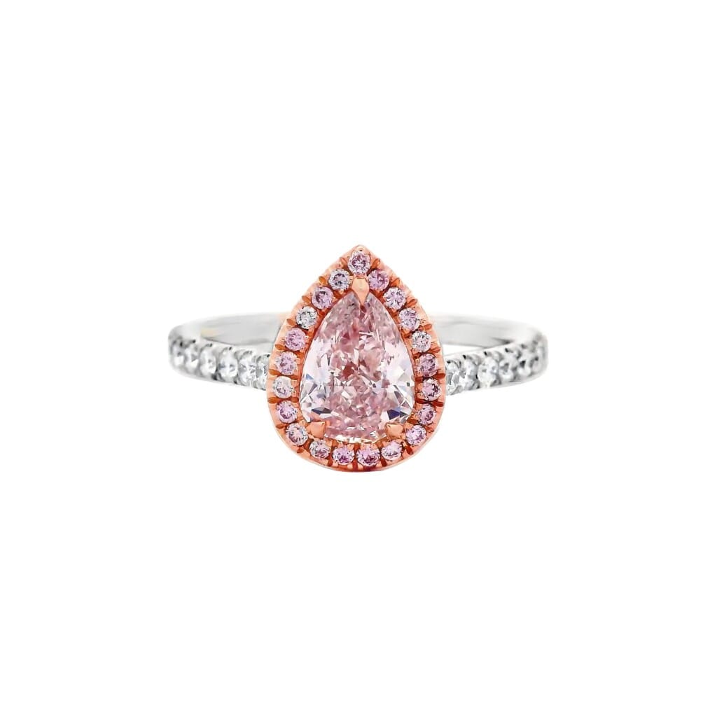 White Gold, Rose Gold, 0.76ct Pear Shape Fancy Light Pink Diamond, Pink Diamond and Diamond Engagement Ring