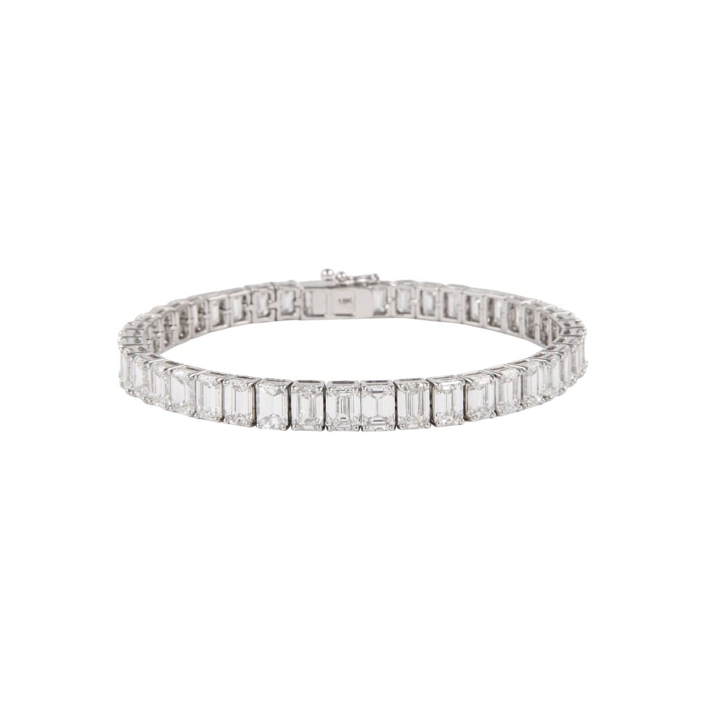 White Gold and 20.69ctw Emerald Cut Diamond Tennis Bracelet
