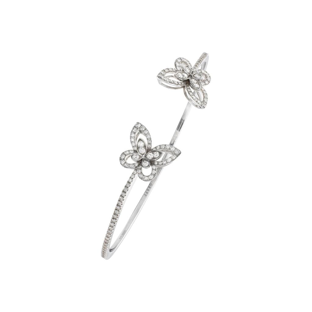 White Gold and Diamond Double Butterfly Silhouette Bangle Bracelet