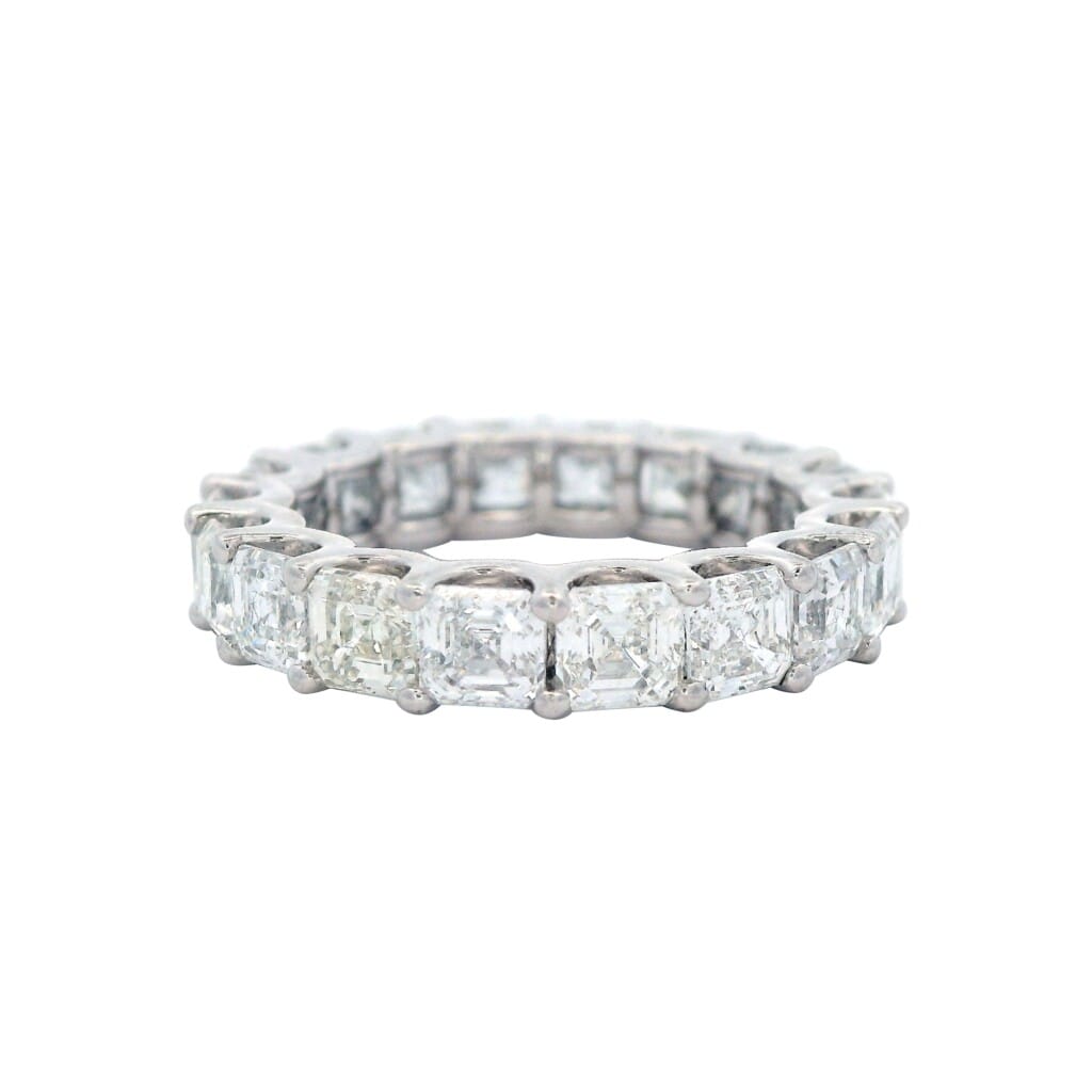 White Gold and 5.50ctw Asscher Cut Diamond Eternity Band Ring