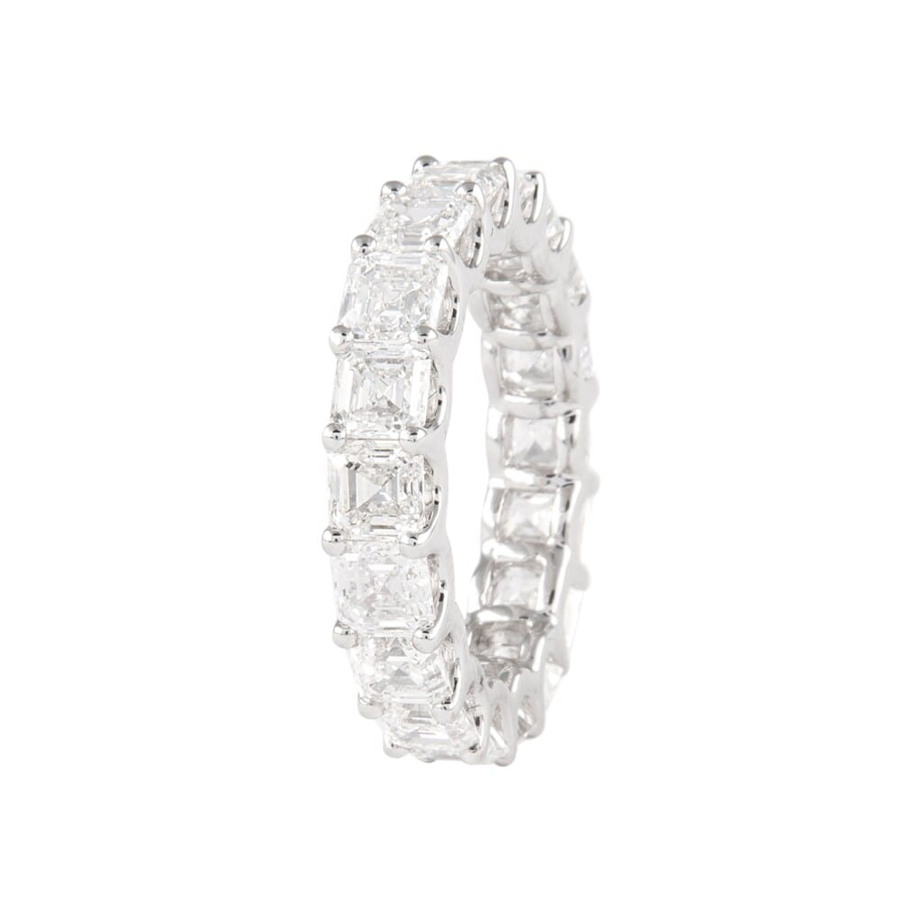 White Gold and 5.70ctw Asscher Cut Diamond Eternity Band Ring