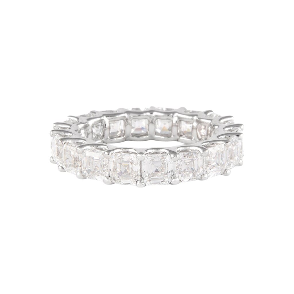 White Gold and 5.50ctw Asscher Cut Diamond Eternity Band Ring