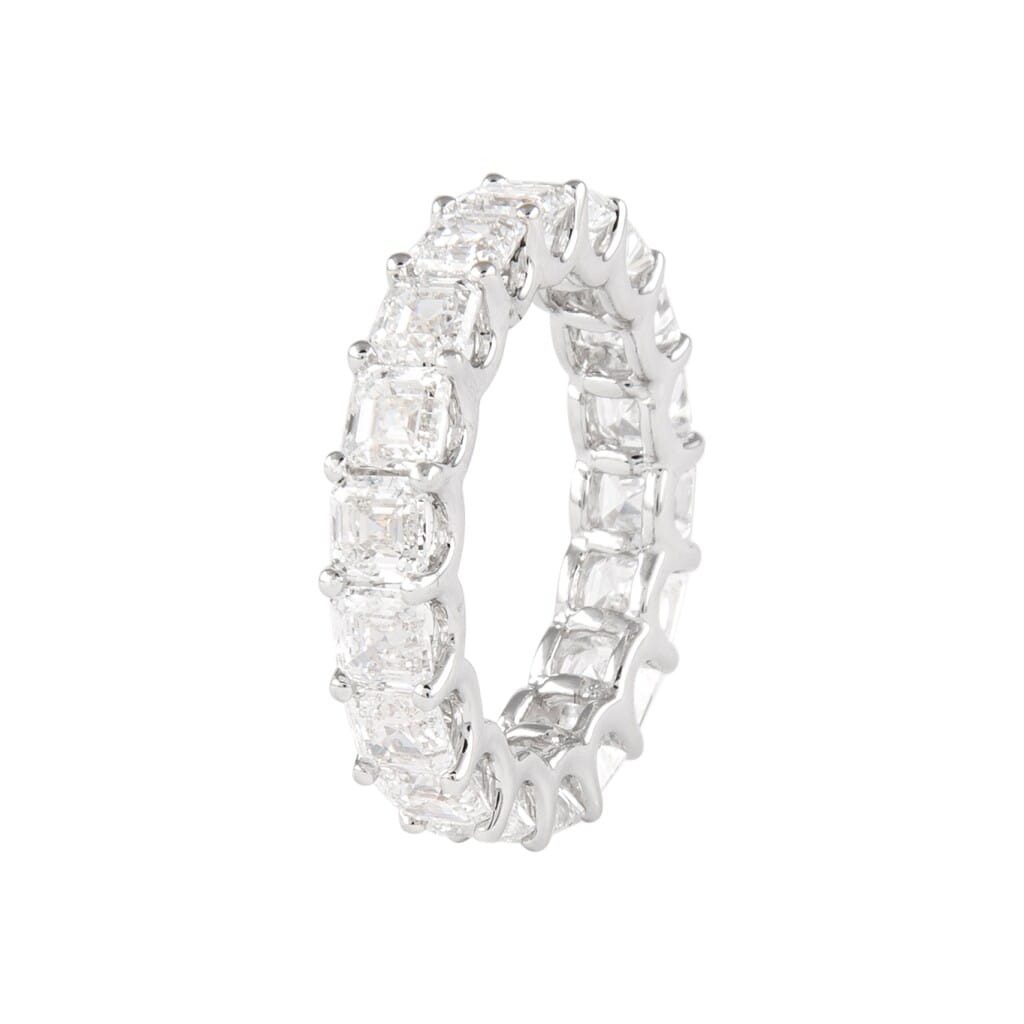 White Gold and 5.50ctw Asscher Cut Diamond Eternity Band Ring