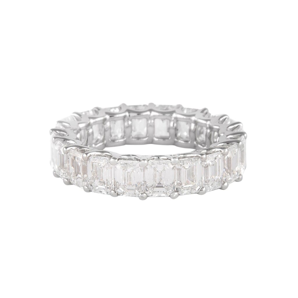 White Gold and 5.90ctw Emerald Cut Diamond Eternity Band Ring