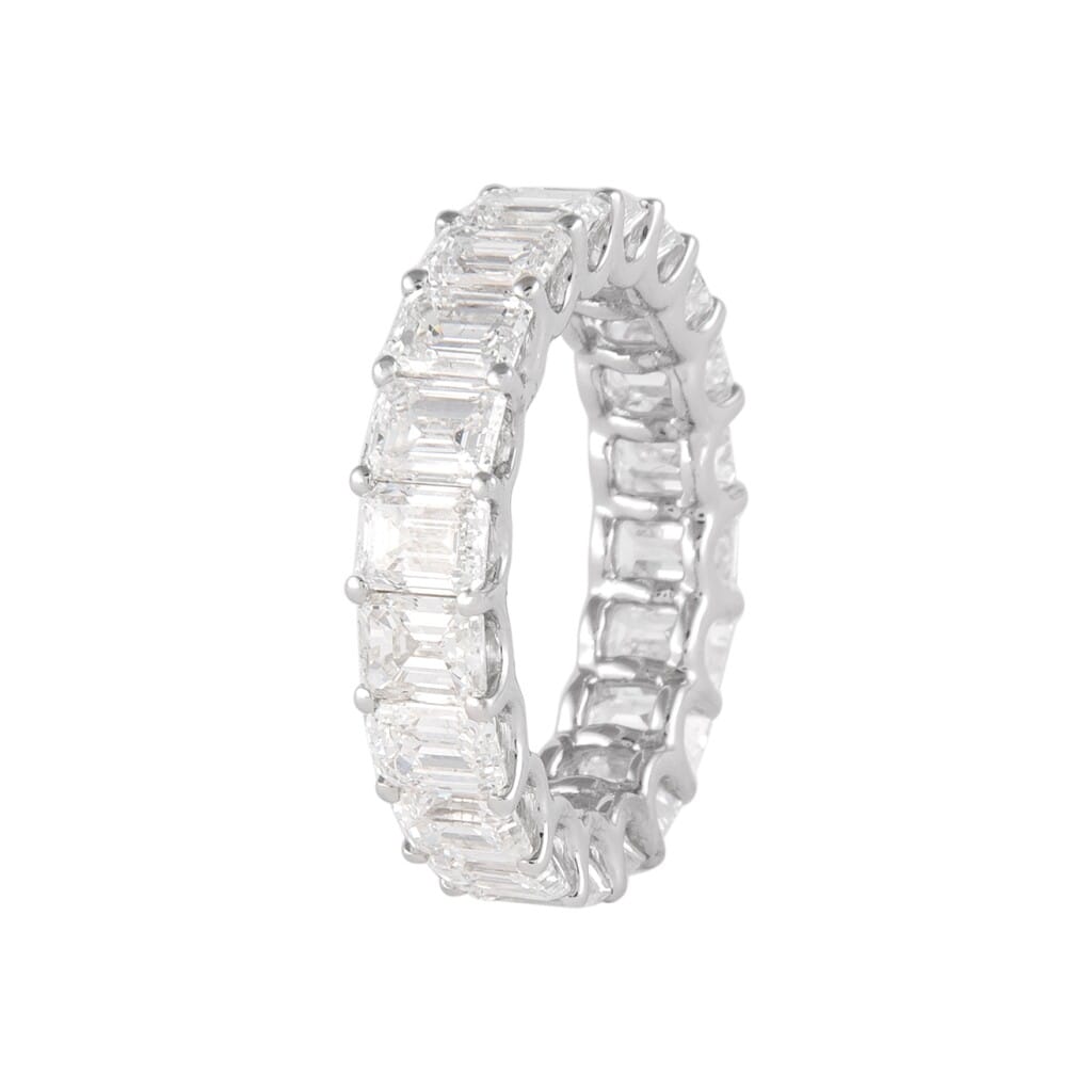 White Gold and 5.90ctw Emerald Cut Diamond Eternity Band Ring