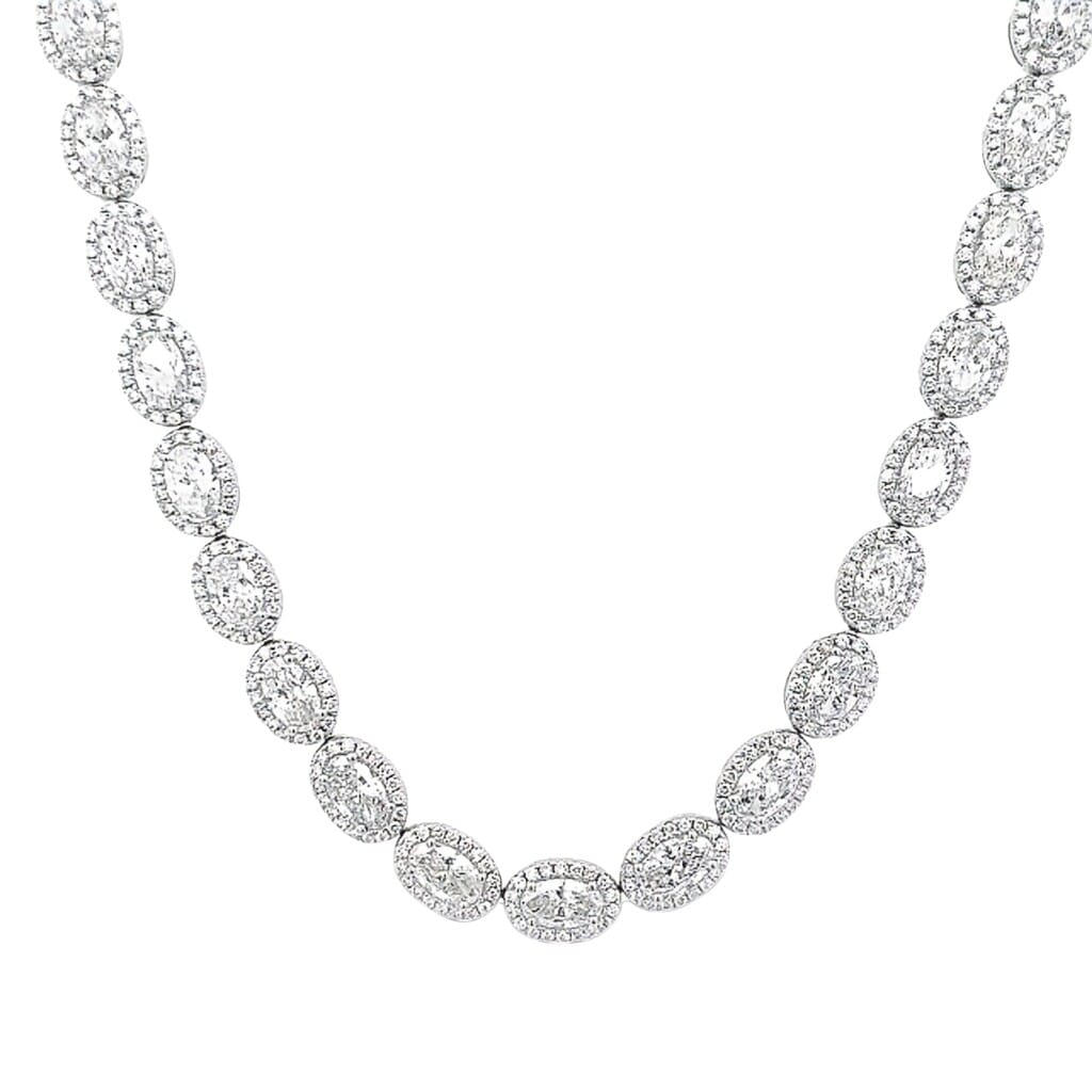 White Gold and 18.55ctw Oval Cut Diamond Tennis Necklace