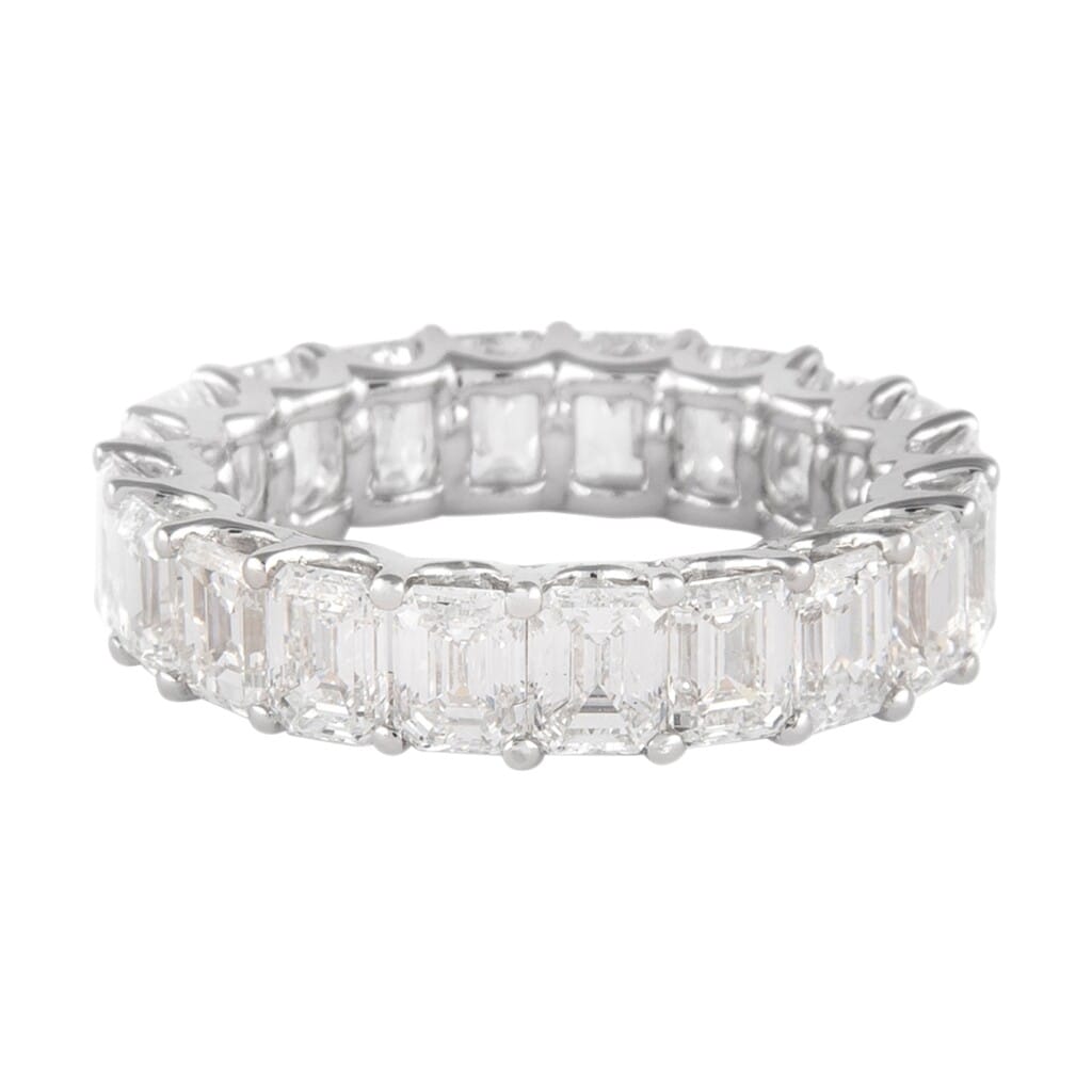 White Gold and 5.90ctw Emerald Cut Diamond Eternity Band Ring