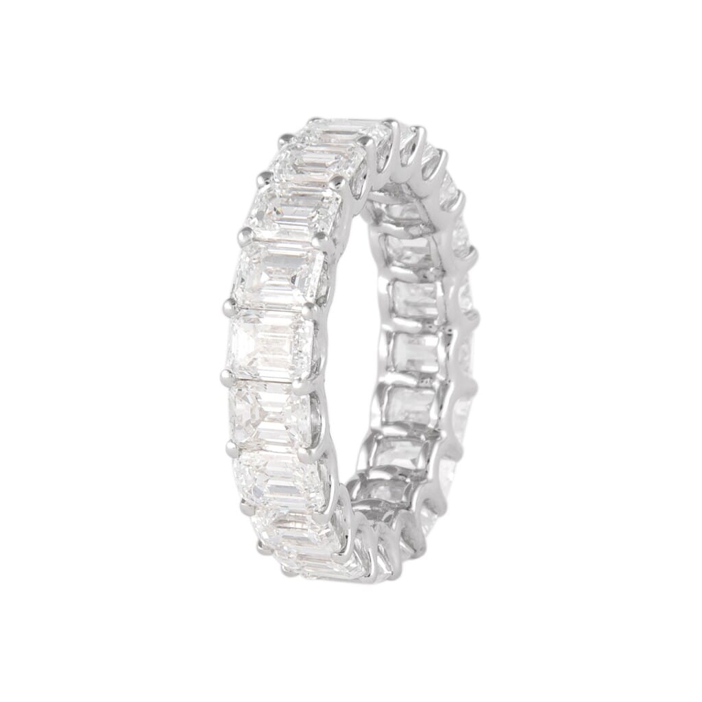 White Gold and 5.90ctw Emerald Cut Diamond Eternity Band Ring