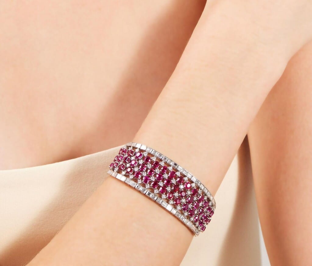 Platinum, 20.00ctw Burmese Ruby and Diamond Bracelet