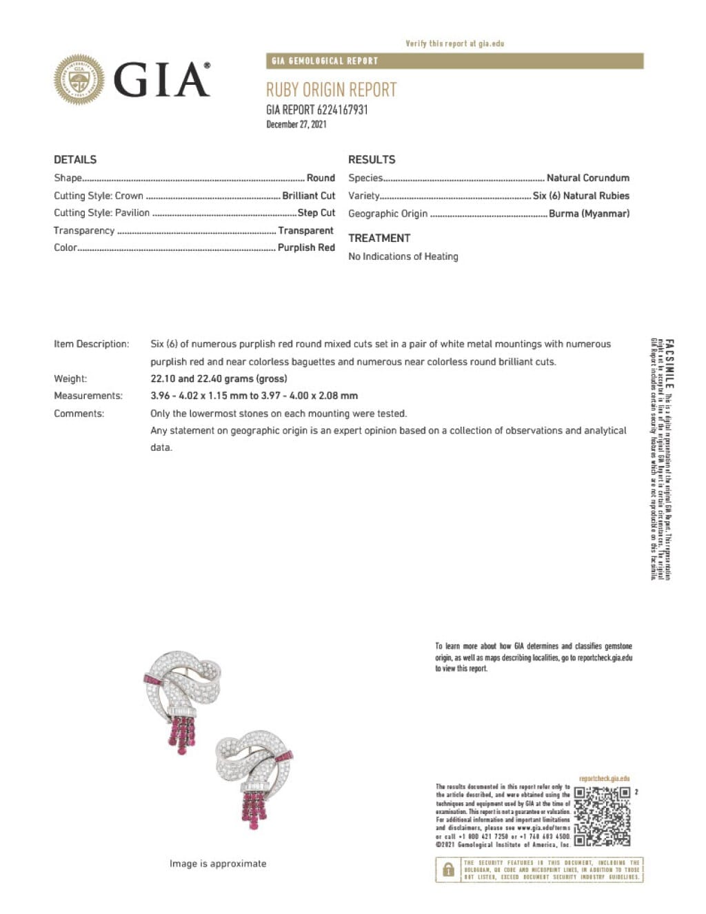Platinum, White Gold, Burmese Ruby and Diamond Convertible Double Clip Brooch Earclips