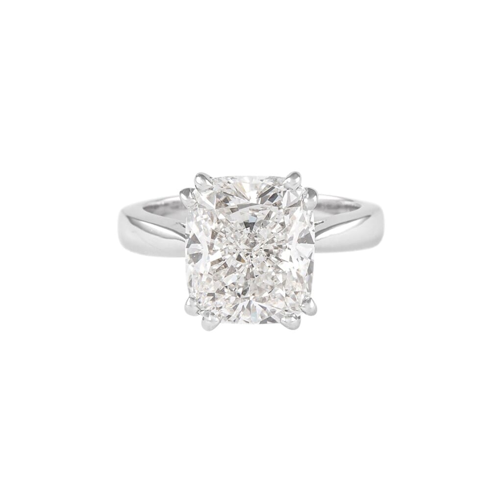 White Gold and 5.01ct Cushion Cut Diamond Engagement Ring
