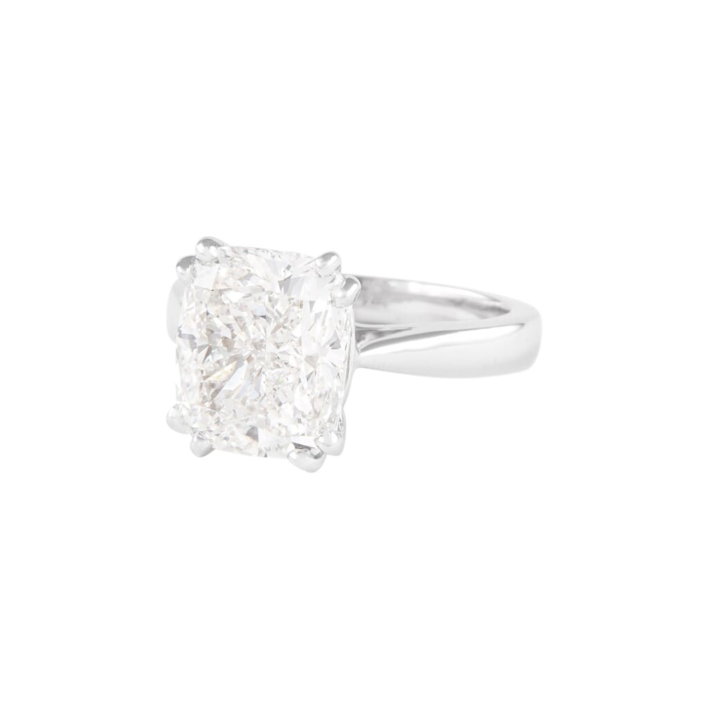 White Gold and 5.01ct Cushion Cut Diamond Engagement Ring