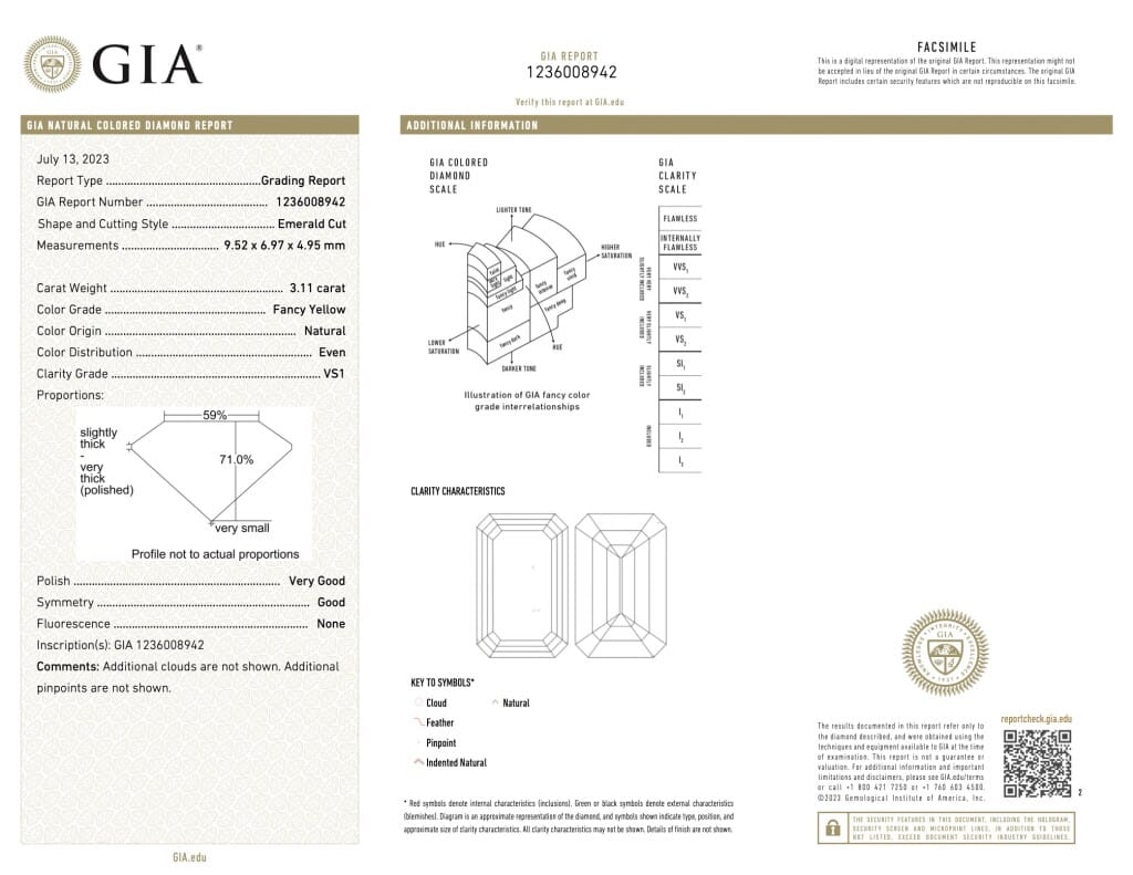 Platinum, Gold, 3.11ct Emerald Cut Fancy Yellow Diamond and Diamond Ring
