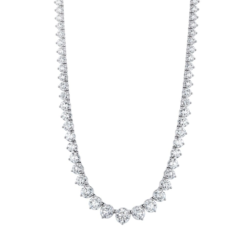 Platinum and 13.00ctw Round Brilliant Cut Diamond Rivière Tennis Necklace