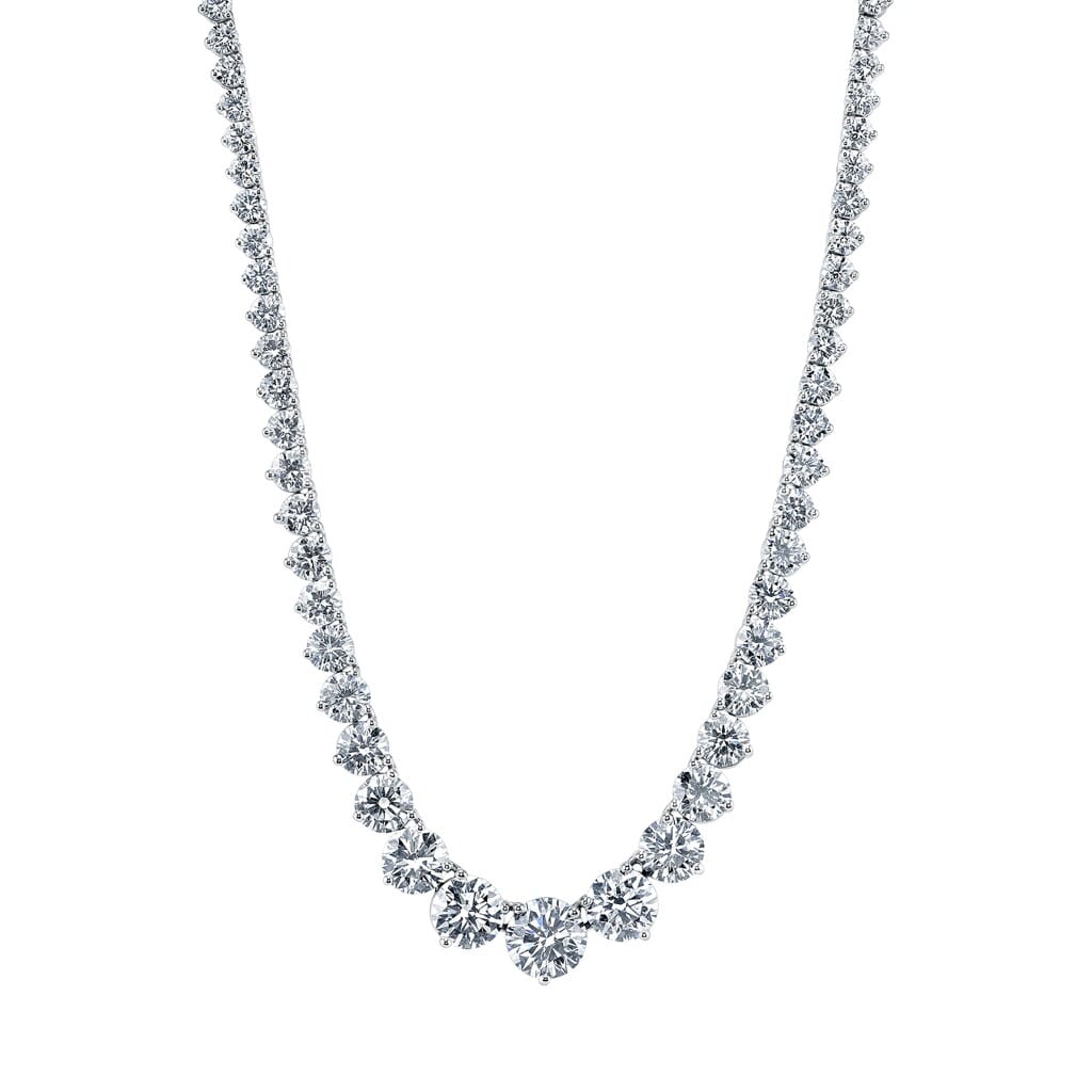 Platinum and 11.00ctw Round Brilliant Cut Diamond Rivière Tennis Necklace