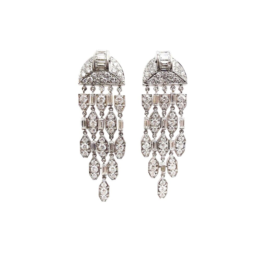 Vintage White Gold and Diamond Dangle Earrings