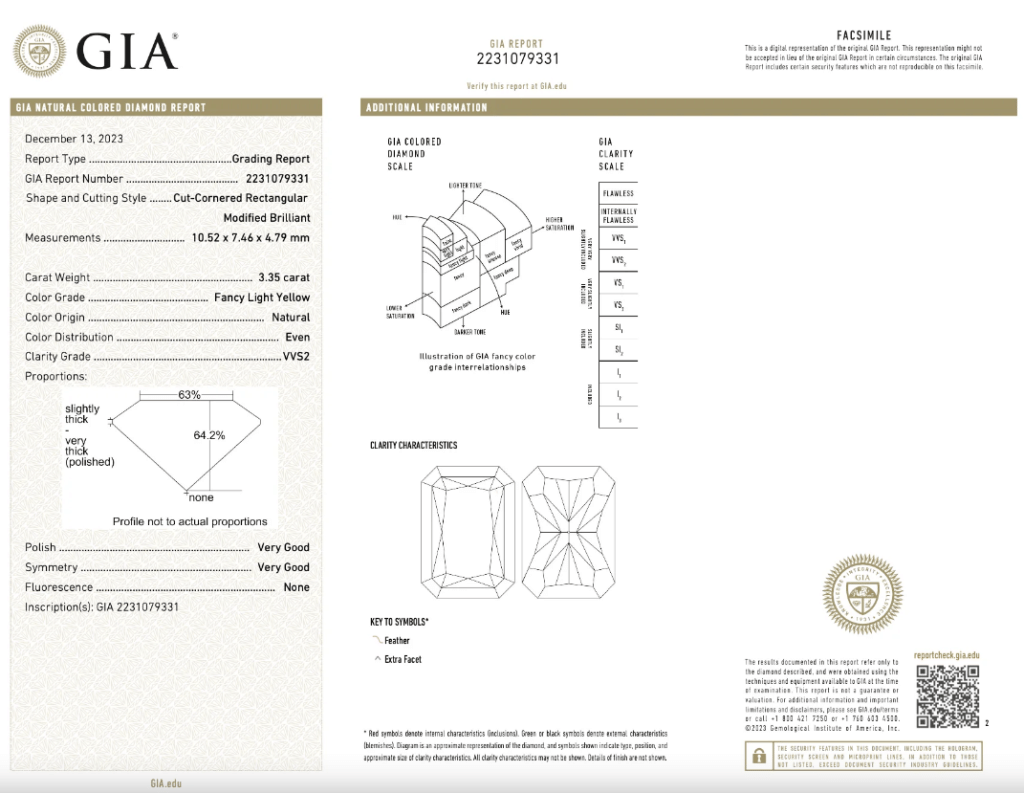 Gold, 3.35ct Radiant Cut Fancy Light Yellow Diamond and Diamond Bezel Set Ring