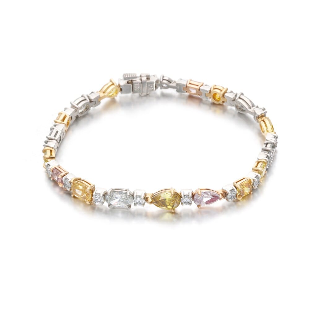 Platinum, Gold, Fancy Colored Diamond and Diamond Bracelet