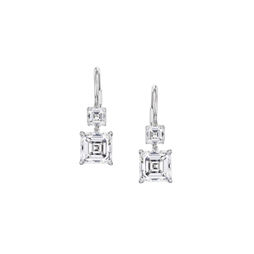 Platinum, 4.02ct Asscher Cut Diamond and Diamond Drop Earrings