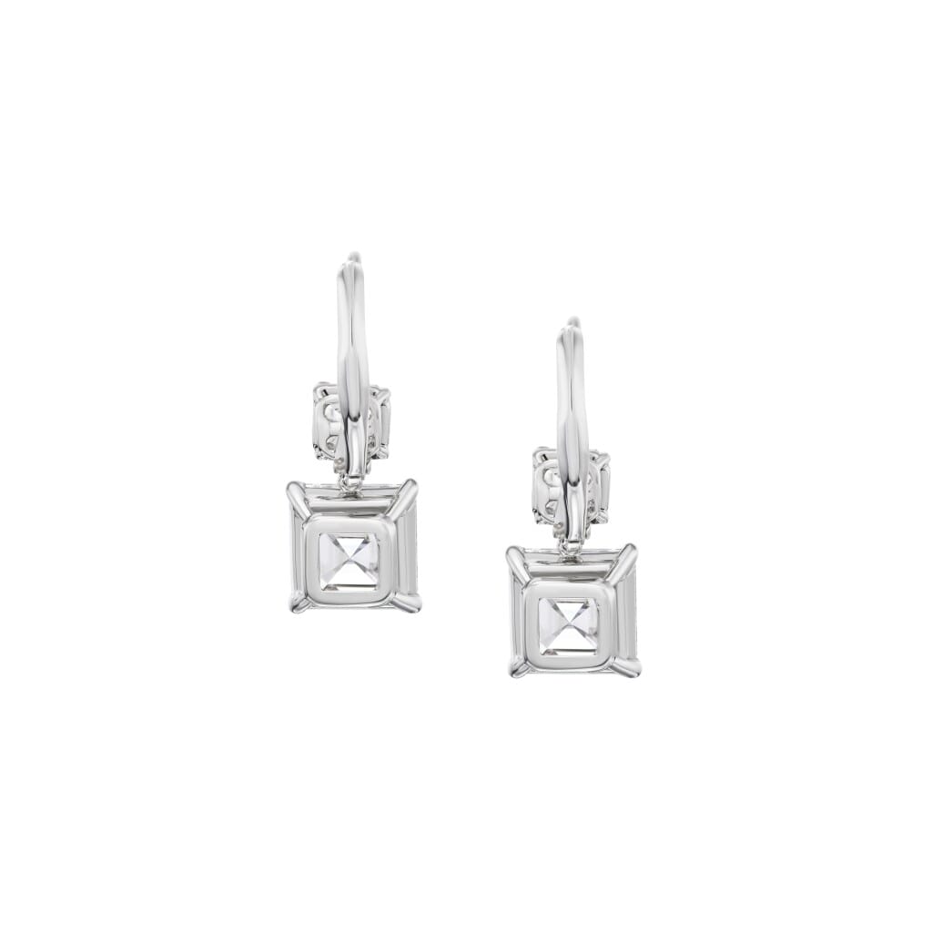 Platinum, 4.02ct Asscher Cut Diamond and Diamond Drop Earrings