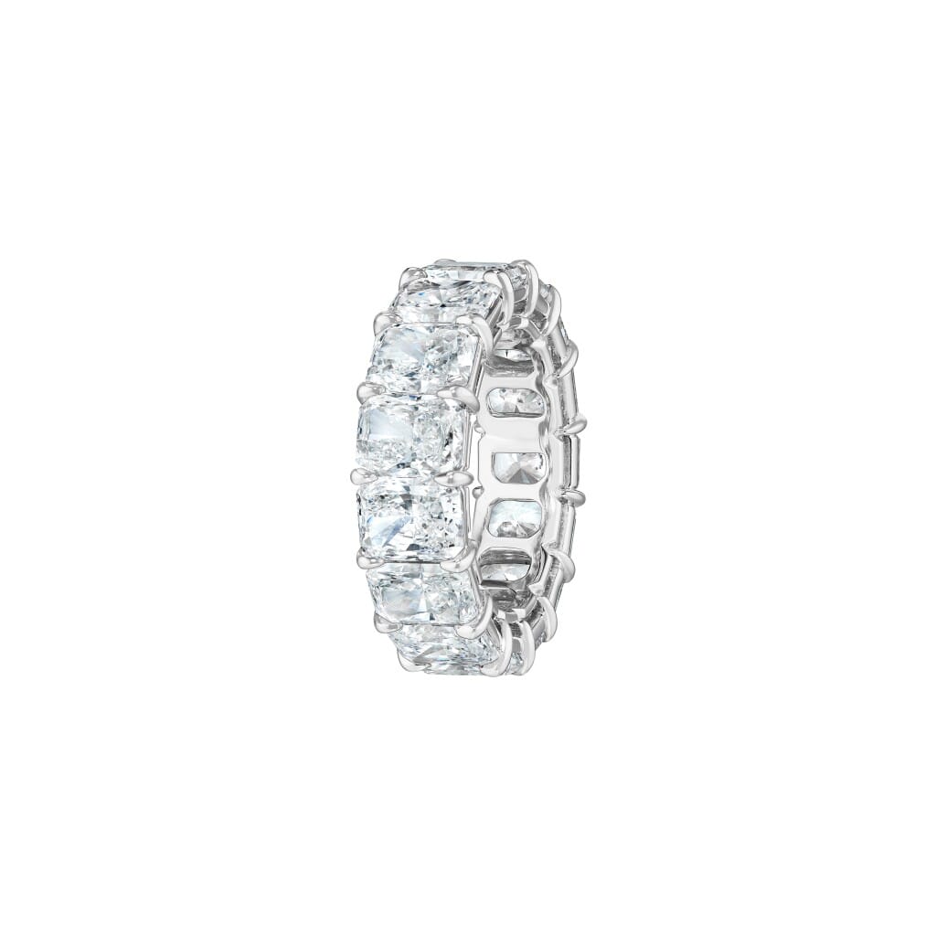 Platinum and 7.32ctw Radiant Cut Diamond Eternity Band Ring